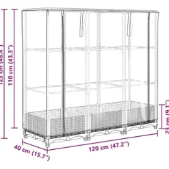 vidaXL Odlingslåda med växthusöverdrag rottinglook 120x40x123 cm