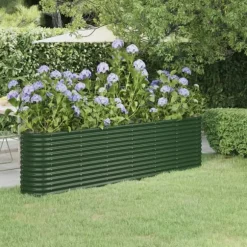 vidaXL Odlingslåda pulverlackerat stål 260x40x68 cm grön - Krukor & odlingslådor