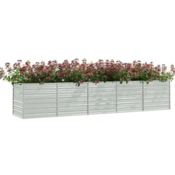 vidaXL Odlingslåda upphöjd galvaniserat stål 400x80x77 cm silver - Krukor & odlingslådor