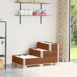 vidaXL Pallkrage 3 nivåer brun 120x80 cm massiv furu