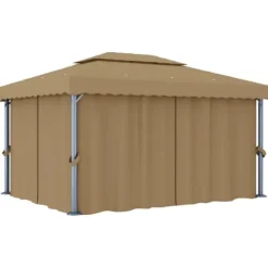 vidaXL Paviljong med draperi 4x3 m taupe aluminium - Partytält & paviljoner