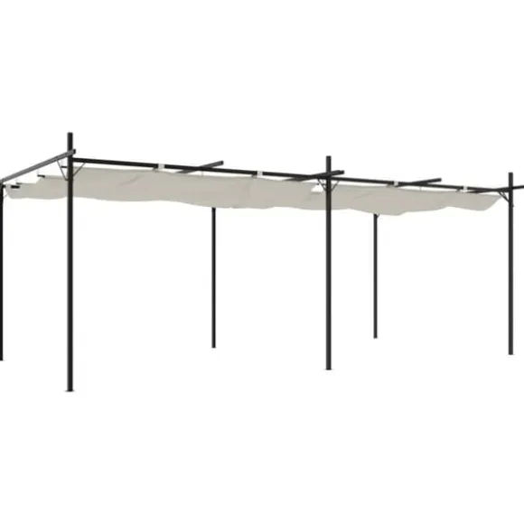 vidaXL Pergola med infällbart tak gräddvit 589x292x230 cm - Partytält & paviljoner