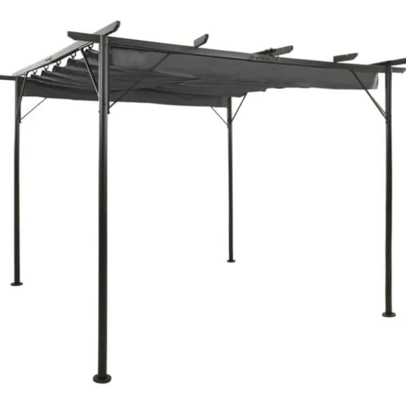 vidaXL Pergola med infällbart tak antracit 3x3 m stål 180 g/m² - Bersåer, spaljéer & pergolor