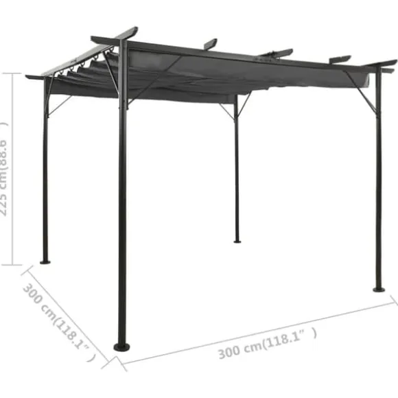 vidaXL Pergola med infällbart tak antracit 3x3 m stål 180 g/m² - Bersåer, spaljéer & pergolor