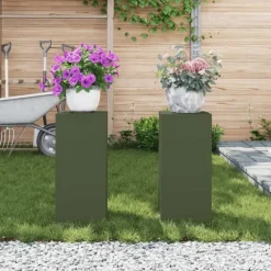 vidaXL Planteringsställ Set med 2 Olivgrön Kallvalsat stål