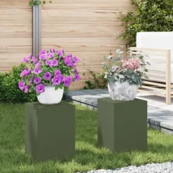 vidaXL Plantställ Set om 2 Olivgrön Kallvalsat stål 24 x 24 x 35 cm