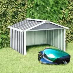 vidaXL Skjul för robotgräsklippare 92x97x63 cm galvaniserat stål grå - Förråd & Redskapsbodar