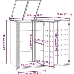 vidaXL Skjul för sopkärl för 2 platser antracit 138x79x117 cm stål