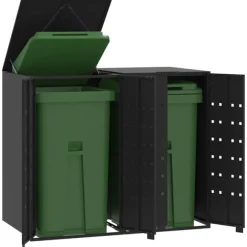 vidaXL Skjul för sopkärl för 2 platser svart 138x79x117 cm stål