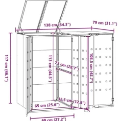 vidaXL Skjul för sopkärl för 2 platser svart 138x79x117 cm stål