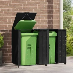 vidaXL Skjul för sopkärl för 2 platser svart 138x79x117 cm stål