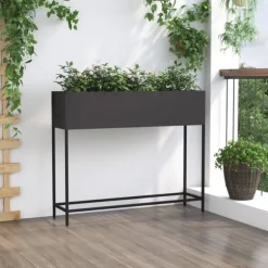 vidaXL Svart Metall Stor Krukor Metallkruka Rektangulär Modern