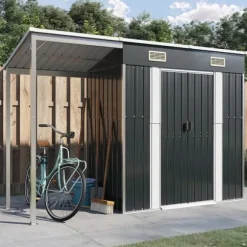 vidaXL Trädgårdsbod med förlängt tak antracit 277x110,5x181 cm stål - Förråd & Redskapsbodar