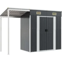 vidaXL Trädgårdsbod med förlängt tak antracit 277x110,5x181 cm stål - Förråd & Redskapsbodar