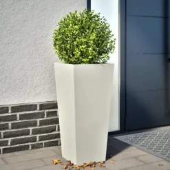 vidaXL Trädgårdskruka vit 35x35x75 cm stål