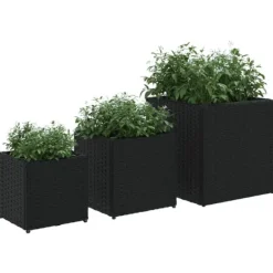 vidaXL Trädgårdskrukor 3 st svart konstrotting