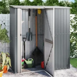 vidaXL Trädgårdsskjul grå 180,5x97x209,5 cm galvaniserat stål - Förråd & Redskapsbodar