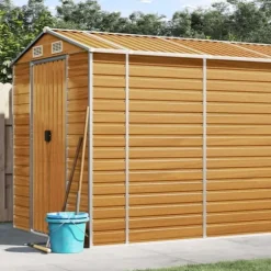 vidaXL Trädgårdsskjul ljusbrun 191x980x198 cm galvaniserat stål - Förråd & Redskapsbodar
