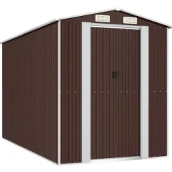 vidaXL Trädgårdsskjul mörkbrun 192x357x223 cm galvaniserat stål - Förråd & Redskapsbodar