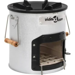 vidaXL Vedeldad campingspis silver 45x25x26 cm stål - Öppna spisar