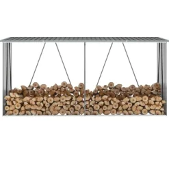 vidaXL Vedskjul i galvaniserat stål 330x84x152 cm grå