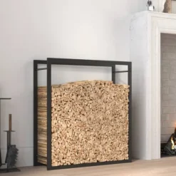 vidaXL Vedställ matt svart 80x28x86 cm stål - Vedställ & vedkorgar