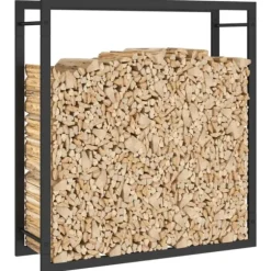 vidaXL Vedställ matt svart 80x28x86 cm stål - Vedställ & vedkorgar