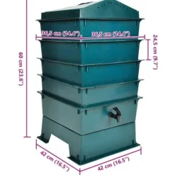 vidaXL Vermicomposter 4 fack 42 x 42 x 60 cm 40585