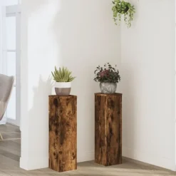 vidaXL Växtställ 2 st rökfärgad ek 17x17x60 cm konstruerat trä