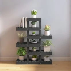 vidaXL Växtställ Grå 85x25x109,5 cm massiv furu - Växtställ