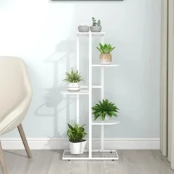vidaXL Växtställ med 5 hyllor 43x22x98 cm vit metall - Växtställ