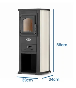 Vikingchoice gjutjärnskamin med kokplatta - 6.6kW till 8.5kW, värmer upp till 85m², avtagbar asklåda