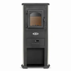 Vikingchoice gjutjärnskamin med kokplatta - 6.6kW till 8.5kW, värmer upp till 85m², avtagbar asklåda