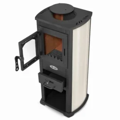 Vikingchoice gjutjärnskamin med kokplatta - 6.6kW till 8.5kW, värmer upp till 85m², avtagbar asklåda