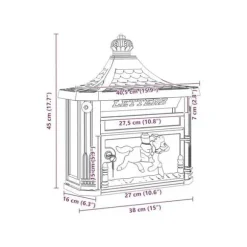 Vintage väggpostlåda - vidaXL - Brons - Gjuten aluminium - 40,5 x 15,5 x 44 cm - Vattentät - Låsbar