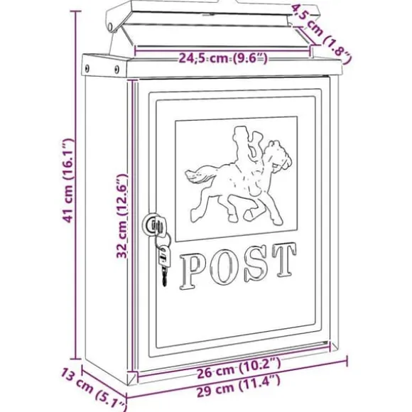 Vintage väggpostlåda - vidaXL - Bronze - Gjutet aluminium - 29x13x41 cm - Rostbeständig - Vattentät