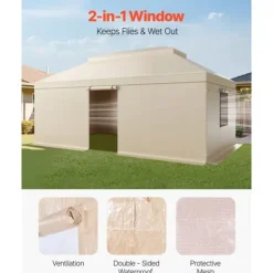 Vinterpaviljongöverdrag, 3,66x6,10m, Dubbel nivå, Sidoväggar, Nätfönster, Högdensitets PE-Förvaringskydd