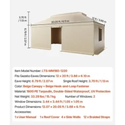 Vinterpaviljongöverdrag, 3,66x6,10m, Dubbel nivå, Sidoväggar, Nätfönster, Högdensitets PE-Förvaringskydd
