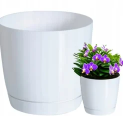 Vit blomkruka med fat COUBI DUOP280-S449