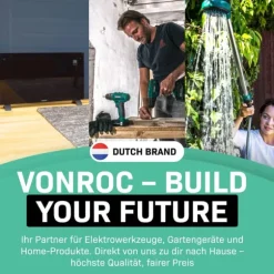 VONROC Högtryckstvätt 2200W – 170 Bar – 450L/h – Integrerad Tvättmedelsbehållare – 8m Slang – För Hem och Trädgård