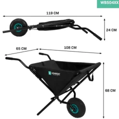 VONROC Hopfällbar Skottkärra – Lätt och Platsbesparande Trädgårdsvagn med 30 kg Kapacitet, Ergonomiska Handtag och Luftfyllda Hjul