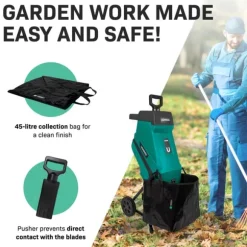 VONROC Kompostkvarn – 2500W – Strimlar grenar upp till Ø45mm – Med 45L uppsamlingspåse & säkerhetsskydd