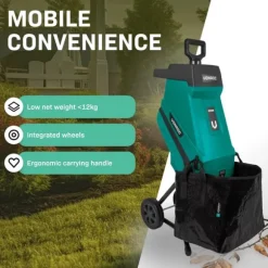 VONROC Kompostkvarn – 2500W – Strimlar grenar upp till Ø45mm – Med 45L uppsamlingspåse & säkerhetsskydd