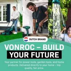 VONROC Kompostkvarn – 2500W – Strimlar grenar upp till Ø45mm – Med 45L uppsamlingspåse & säkerhetsskydd