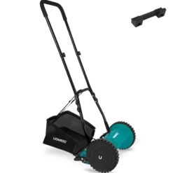VONROC Manuell Gräsklippare 300mm – Tyst & Miljövänlig, Justerbar Klipphöjd, 14L Gräsfångare och Väggfäste
