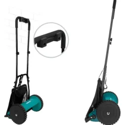 VONROC Manuell Gräsklippare 300mm – Tyst & Miljövänlig, Justerbar Klipphöjd, 14L Gräsfångare och Väggfäste