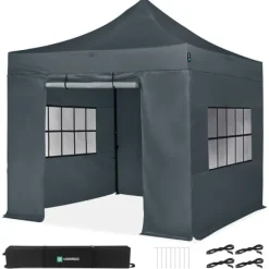 VONROC Partytält 3x3 m – Easy-Up med Sidoväggar – UV-skydd, Vattentålig, Justerbar Höjd