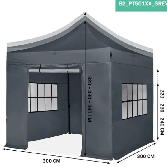 VONROC Partytält 3x3 m – Easy-Up med Sidoväggar – UV-skydd, Vattentålig, Justerbar Höjd