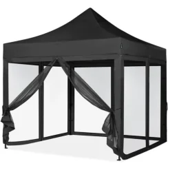 VONROC Partytält 3x3 m – Modulär Design med Sidoväggar & Myggnät – Vattentåligt & UV-skydd – Enkel Montering – Svart