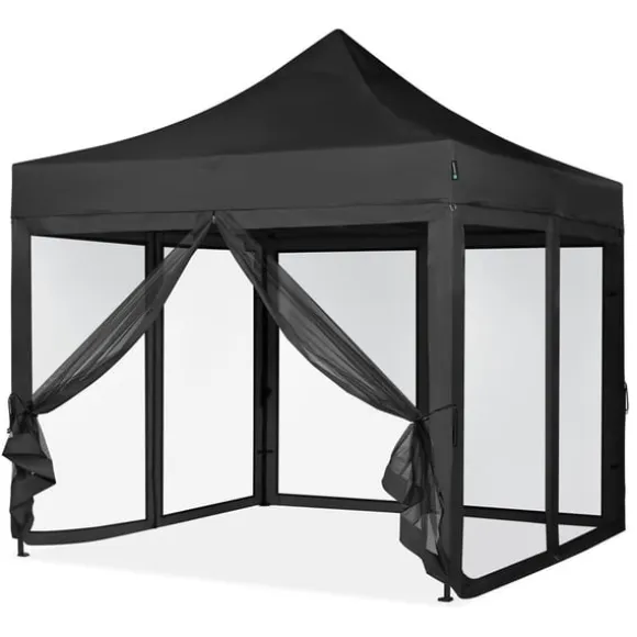 VONROC Partytält 3x3 m – Modulär Design med Sidoväggar & Myggnät – Vattentåligt & UV-skydd – Enkel Montering – Svart